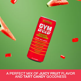 Gym Weed watermelon flavor graphic label emphasizing refreshing hydration during activity