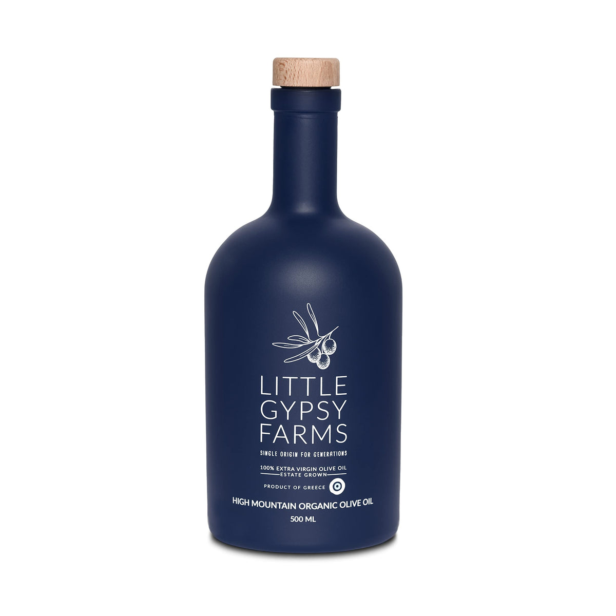 Gypsy Farms High Mountain EVOO bottle highlighting farm-direct origin and premium quality.