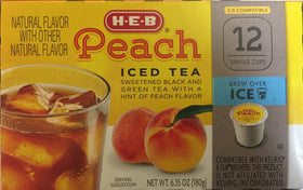 H-E-B Peach Iced Tea Keurig cups ready for quick brewing.