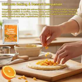 H2ONDBQF dessert garnish with orange peel dices adds citrus notes