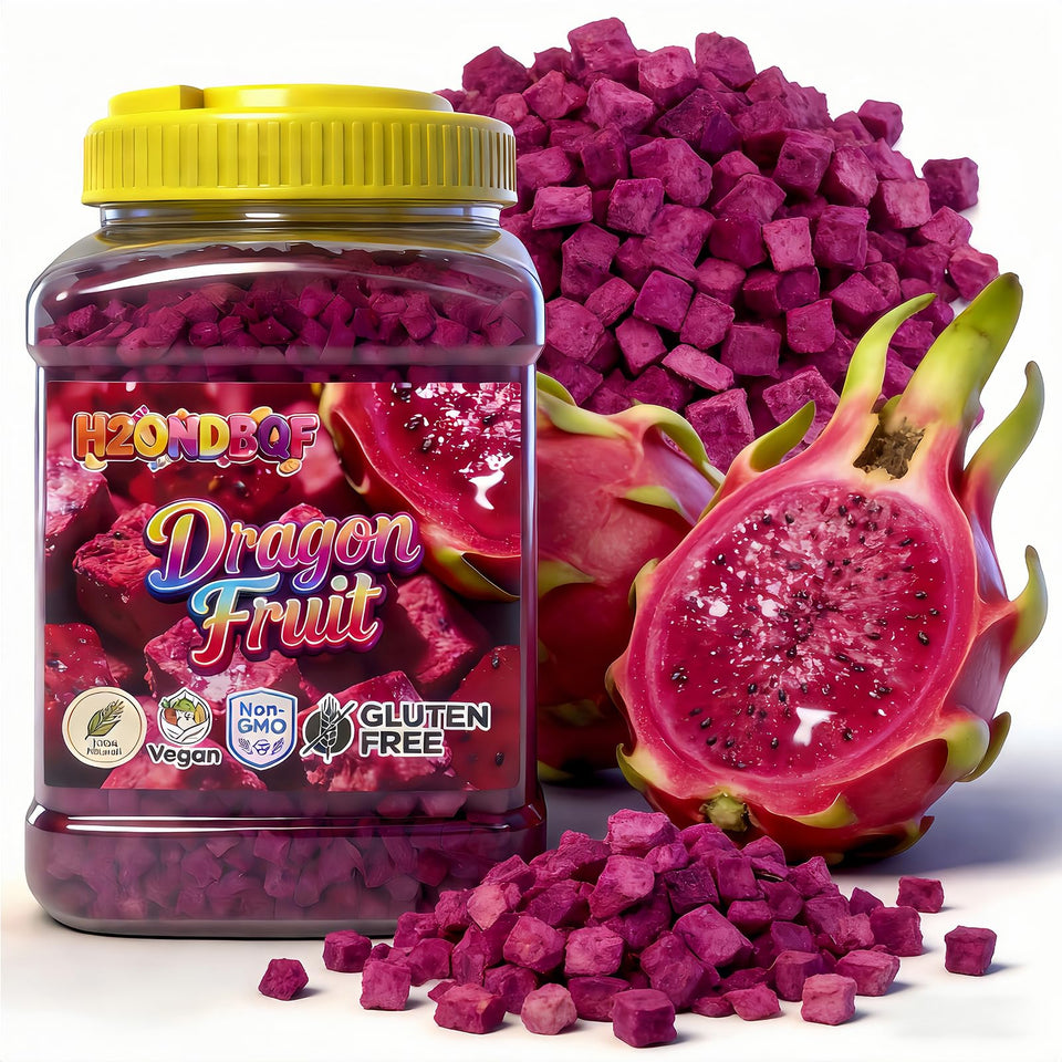 H2ONDBQF dragon fruit cubes offer a crisp texture for snacking.