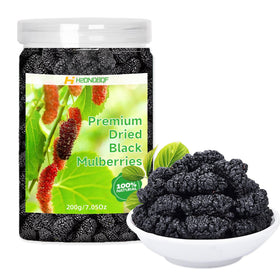 H2ONDBQF dried black mulberries closeup highlighting chewy texture for snacking