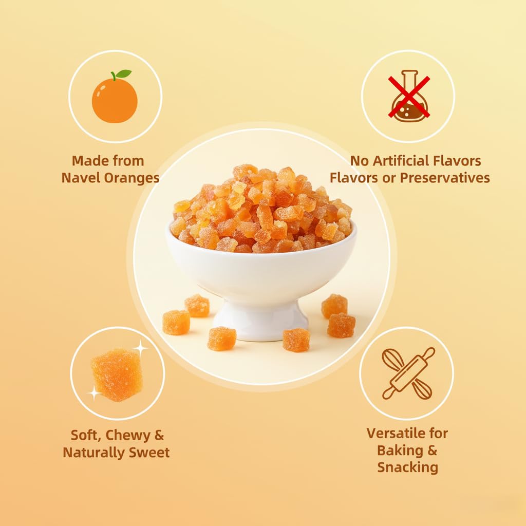 H2ONDBQF fruitcake garnish with candied orange peel dices for color