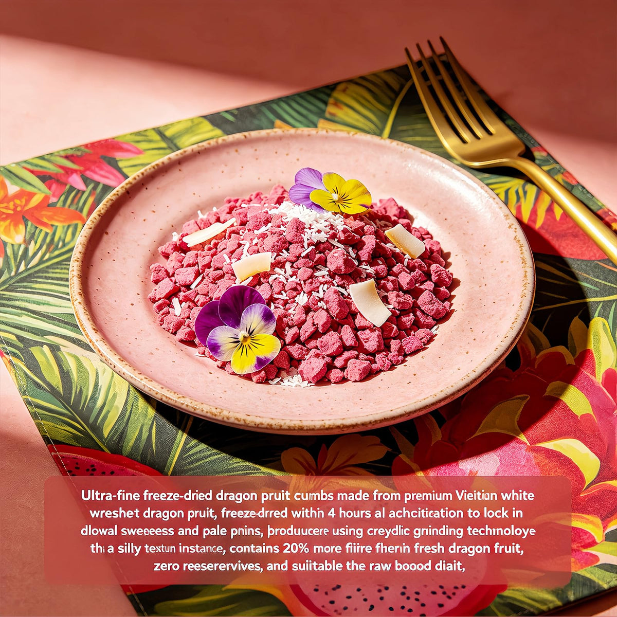 H2ONDBQF dragon fruit cubes showcase a vibrant pink color for topping bowls.