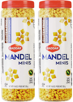 Haddar Mandel Mini Croutons package front showing gluten free and Passover suitability