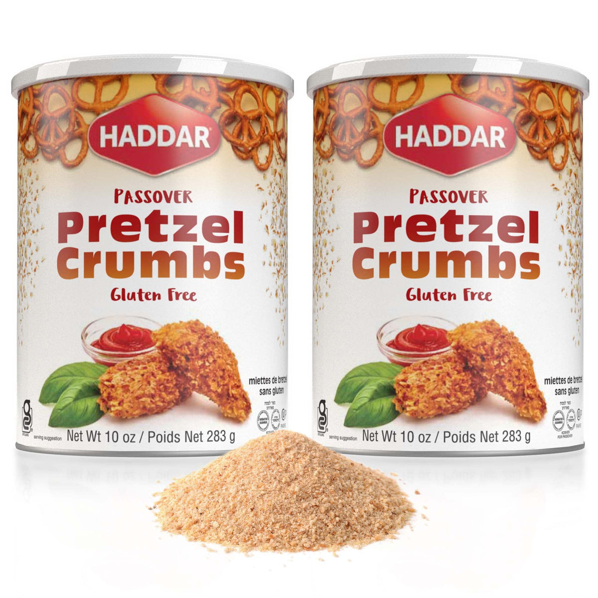 Haddar Gluten Free Pretzel Crumbs 2-pack pack shot for crisp coating.