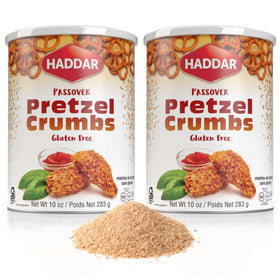 Haddar Gluten Free Pretzel Crumbs 2-pack pack shot for crisp coating.