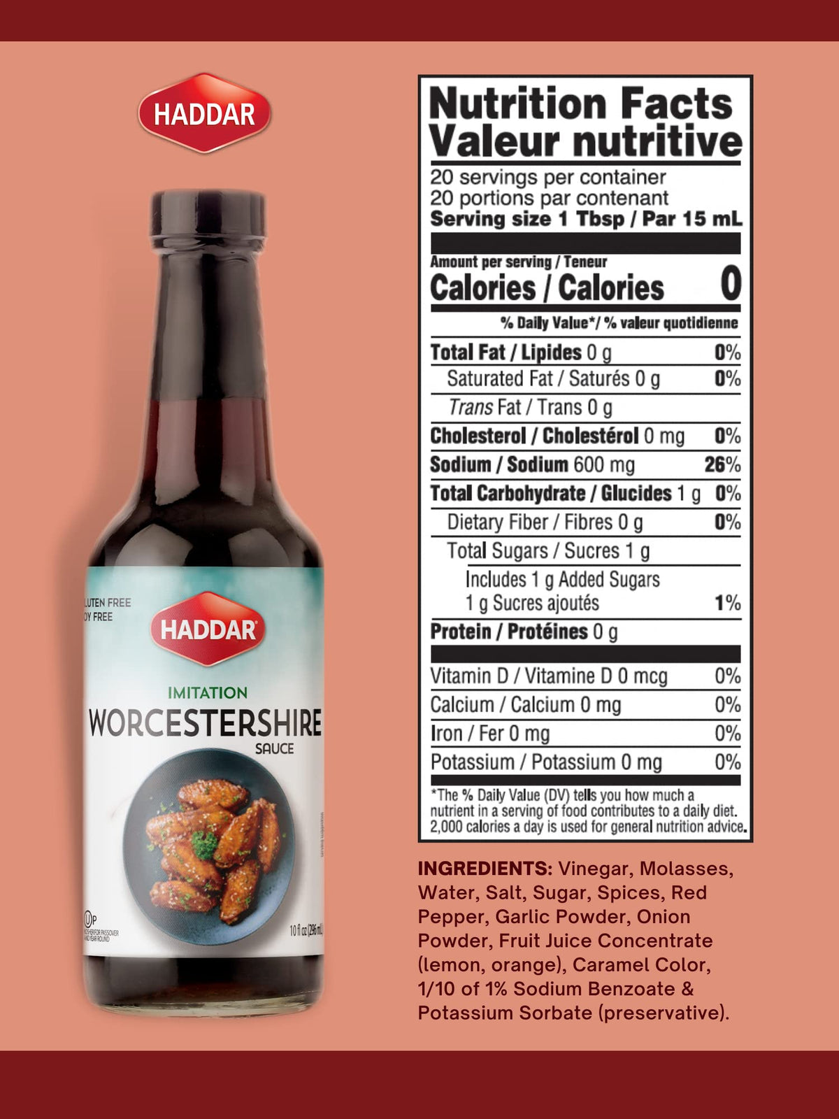 Haddar Worcestershire label highlights kosher for Passover and vegan status.