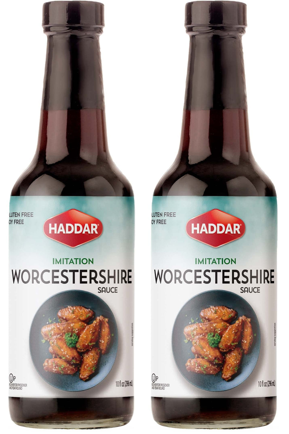 Haddar Worcestershire sauce bottle shows vegan, fish-free formula for marinades.
