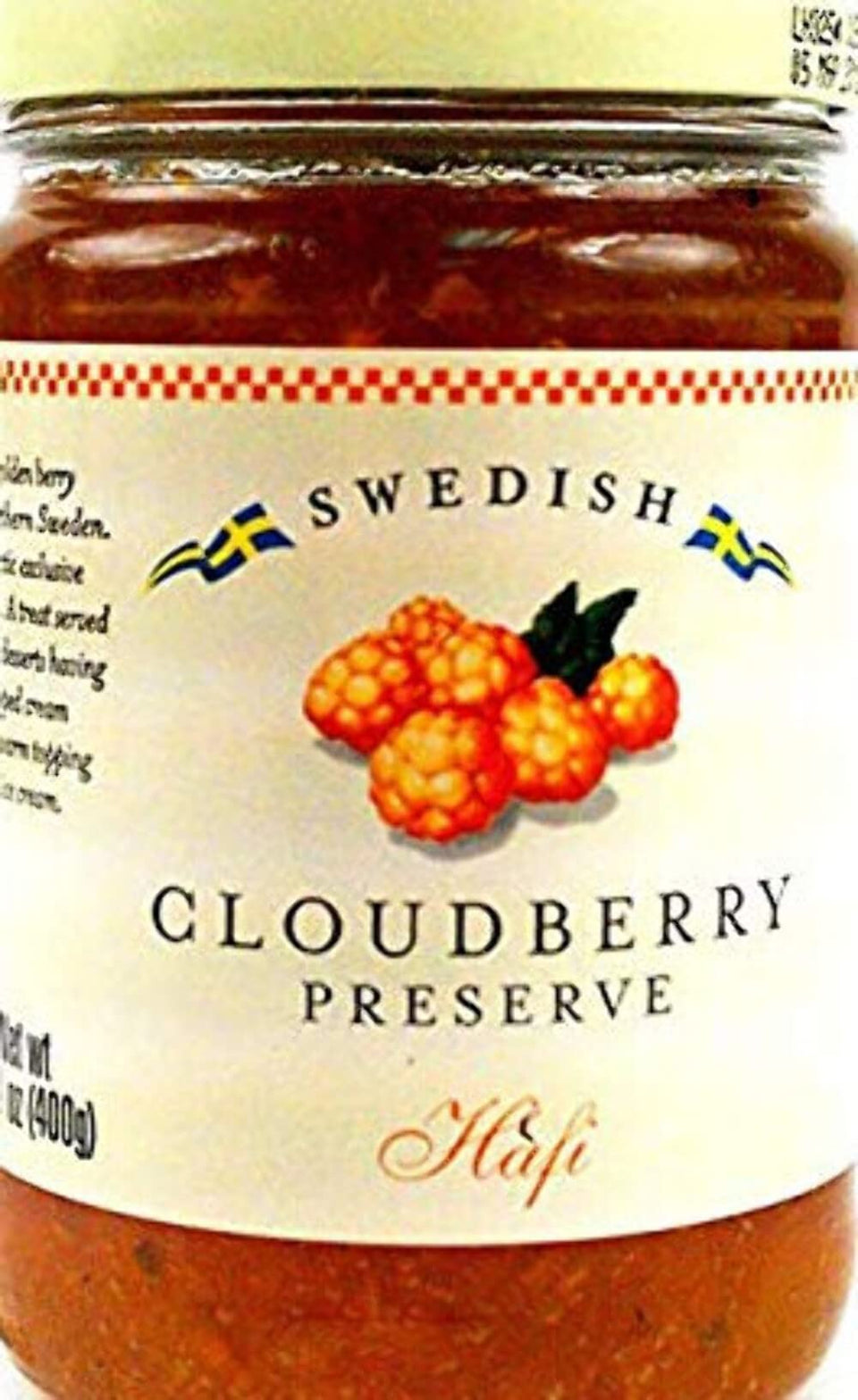 Hafi Swedish Cloudberry Preserves jar offers a vibrant dessert topping with Arctic berry sweetness.