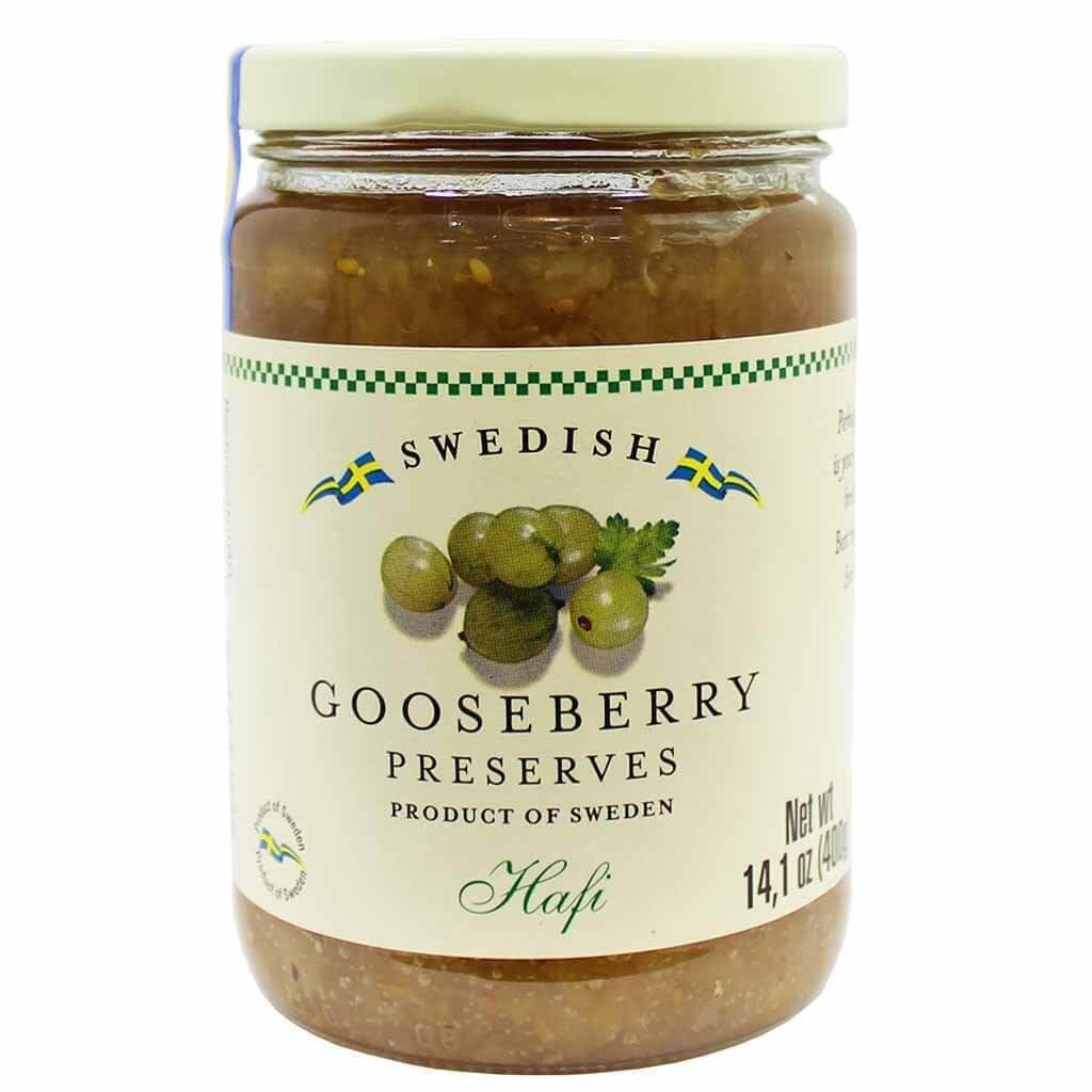 Hafi Swedish Gooseberry Preserves jar ready for toast, desserts, or savory glazes.