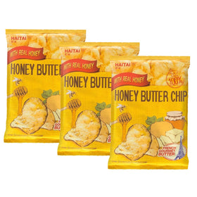 Haitai Honey Butter Chip Big Size chips closeup, crispy texture and crunch