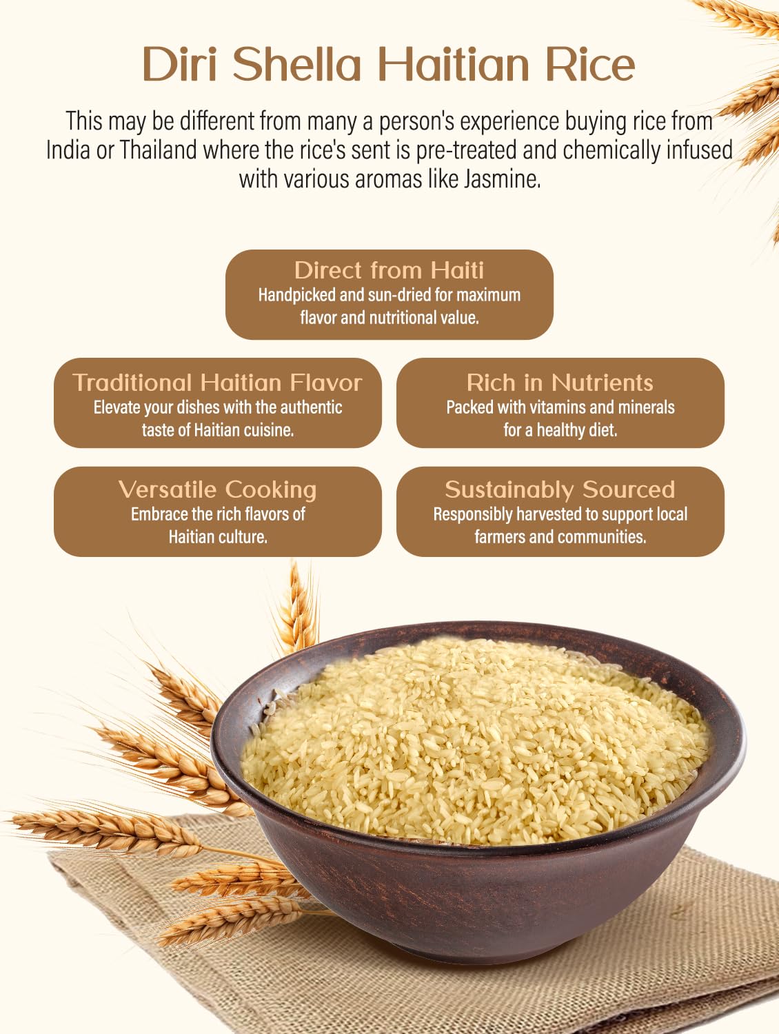 Rice Shella packaging detail emphasizing careful selection and quality control.