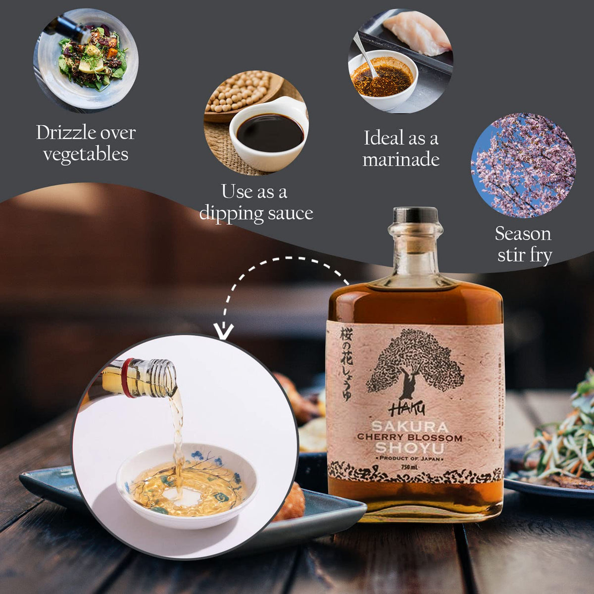 HAKU Sakura Cherry Blossom Shoyu for sashimi dipping boosts umami