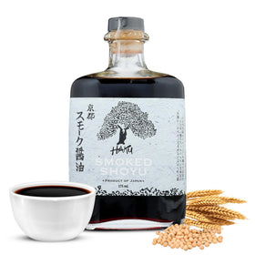 HAKU Smoked Shoyu bottle pour showing smoky umami for sushi and marinades