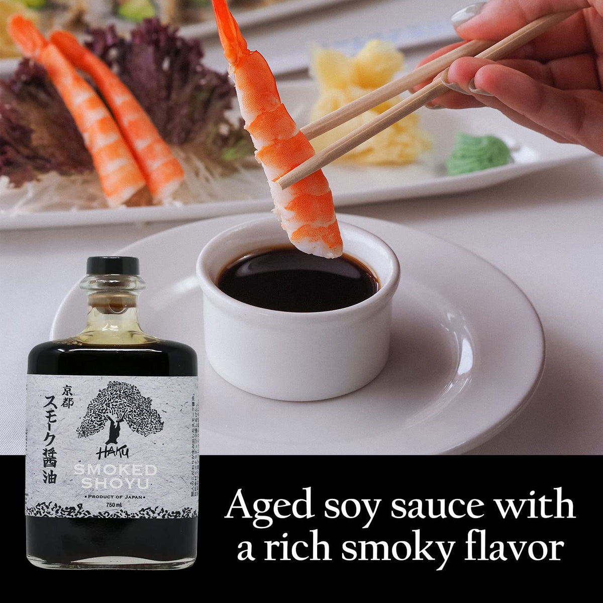 Savory drizzle on white rice using HAKU Smoked Shoyu