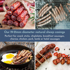 The New Zealand Casings halal-certified sausage casings label confirms suitability for diverse kitchens.