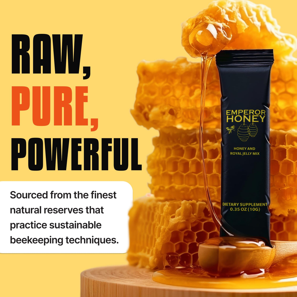 Halal Honey Extra Strength detail shows premium royal jelly benefits.