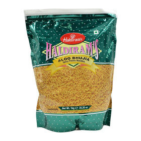 Haldiram's Aloo Bhujia 1kg pack: crispy, savory snack perfect for sharing.