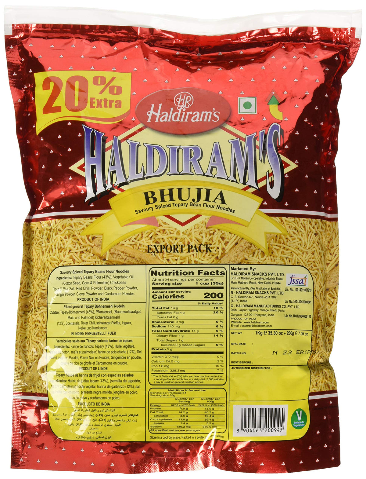 Close-up of Haldiram's Bhujia texture, crisp sev for topping Upma or Poha.