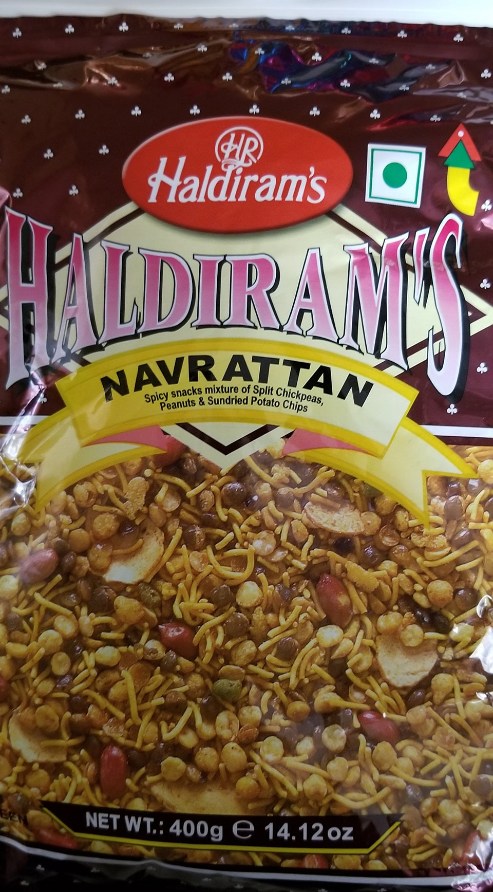 Haldiram's Navrattan Mix packaging showing vibrant snack blend for gatherings