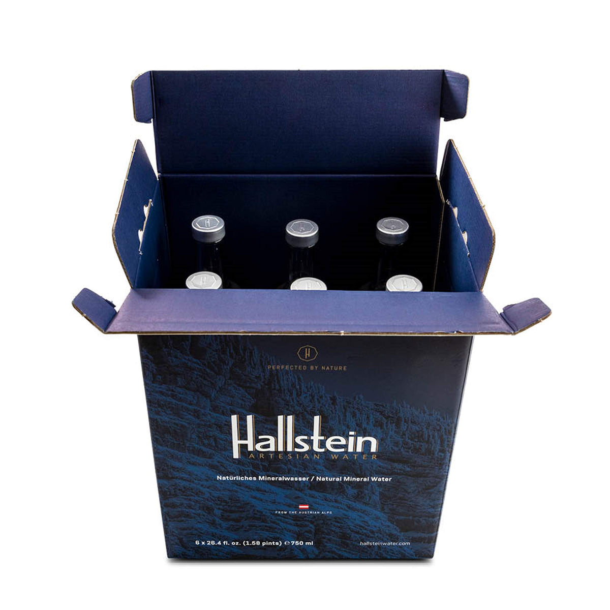 Hallstein Artesian Water label closeup highlighting sustainable sourcing and mineral-rich taste.