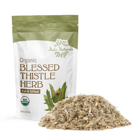 Halo Naturals Blessed Thistle herb cut and sifted, ideal for tea blends and infusions.