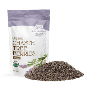 Halo Naturals chaste tree berries whole cut and sifted in resealable bag for freshness