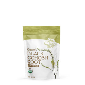 Halo Naturals dried black cohosh root cut shown with a spoon.