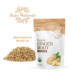 Halo Naturals ginger root packaged in the USA ensuring consistent quality.