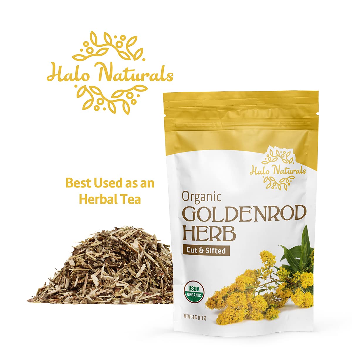 Halo Naturals Goldenrod origin from Croatia and Bulgaria on packaging