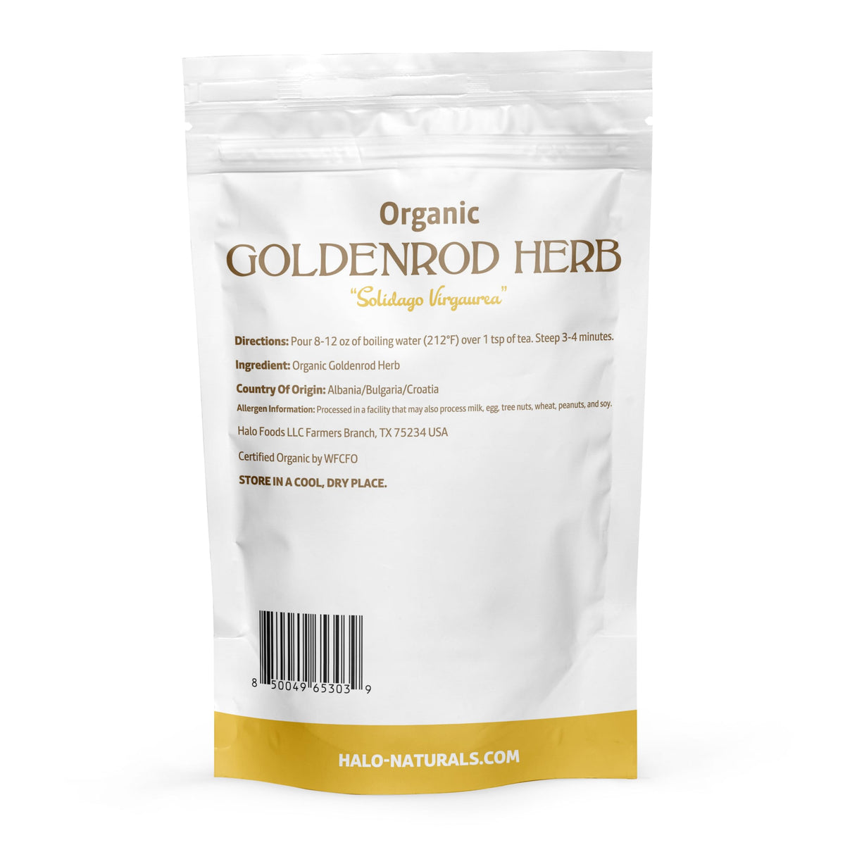 Halo Naturals resealable pouch keeps organic Goldenrod fresh for daily use