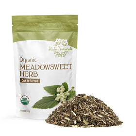 Halo Naturals Meadowsweet herb packaging shows USDA Organic quality for tea blends