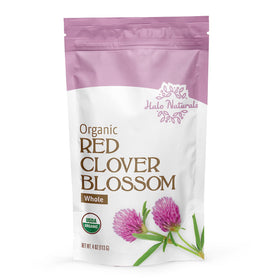Halo Naturals red clover blossom tea brew ready for soothing herbal infusions.