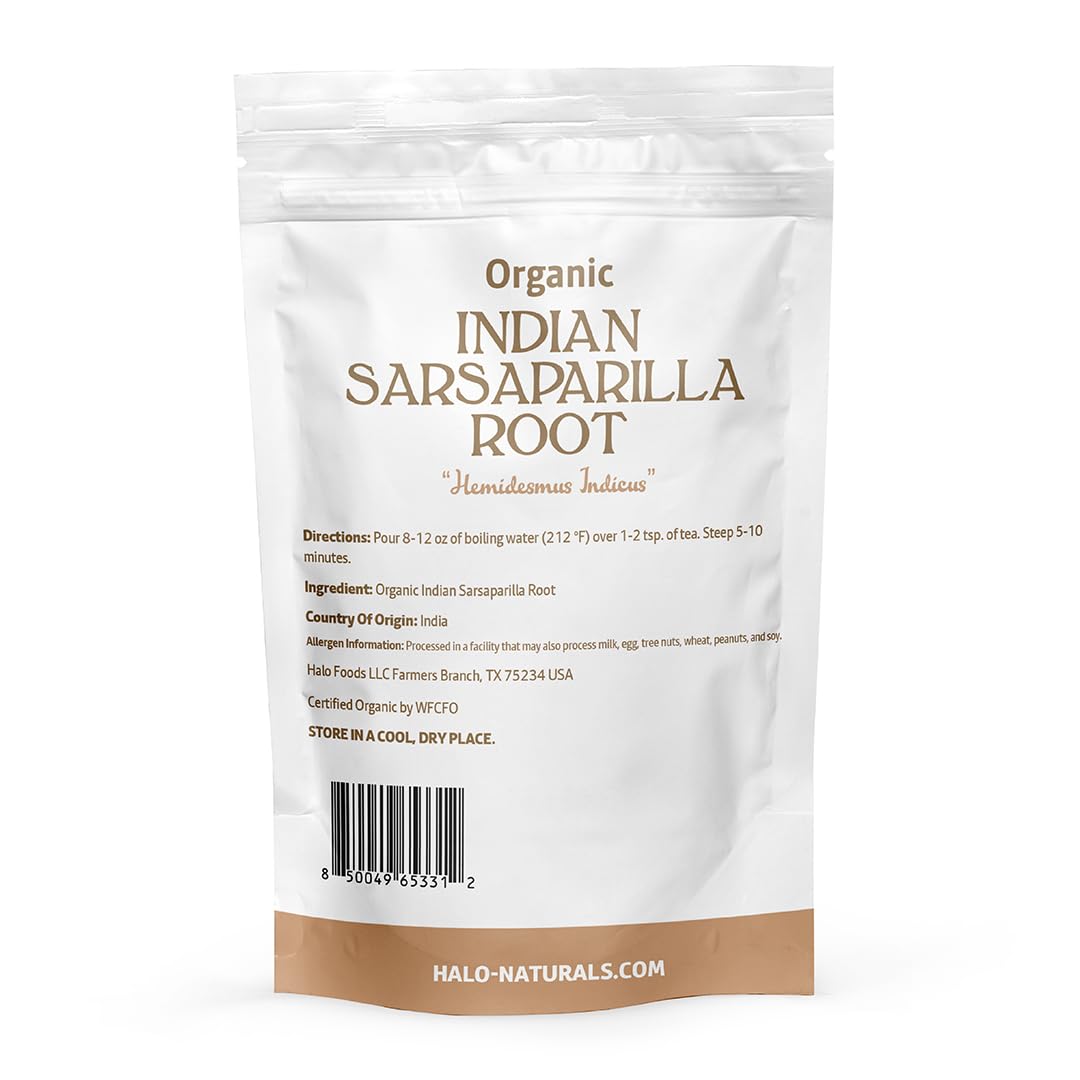 Halo Naturals Sarsaparilla root cut & sifted scoop ready for tea blends.