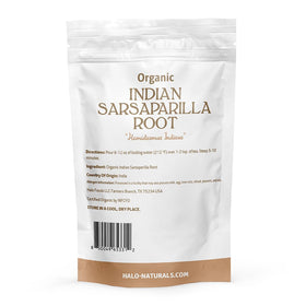 Halo Naturals Sarsaparilla root cut & sifted scoop ready for tea blends.