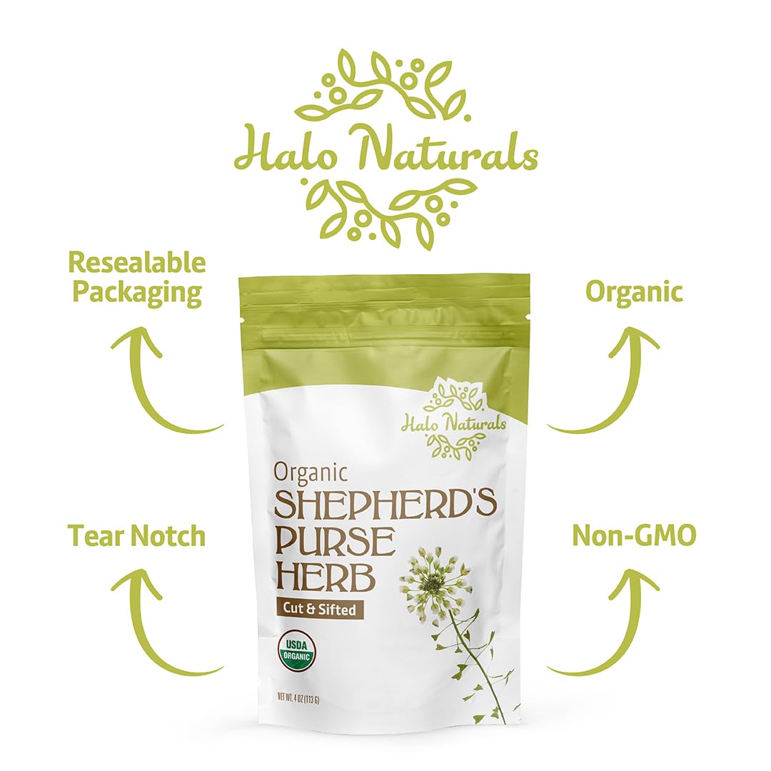 Halo Naturals Shepherd's Purse herb close-up reveals delicate leaves and texture
