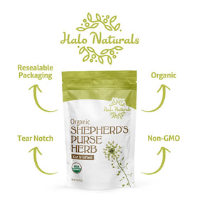 Halo Naturals Shepherd's Purse herb close-up reveals delicate leaves and texture