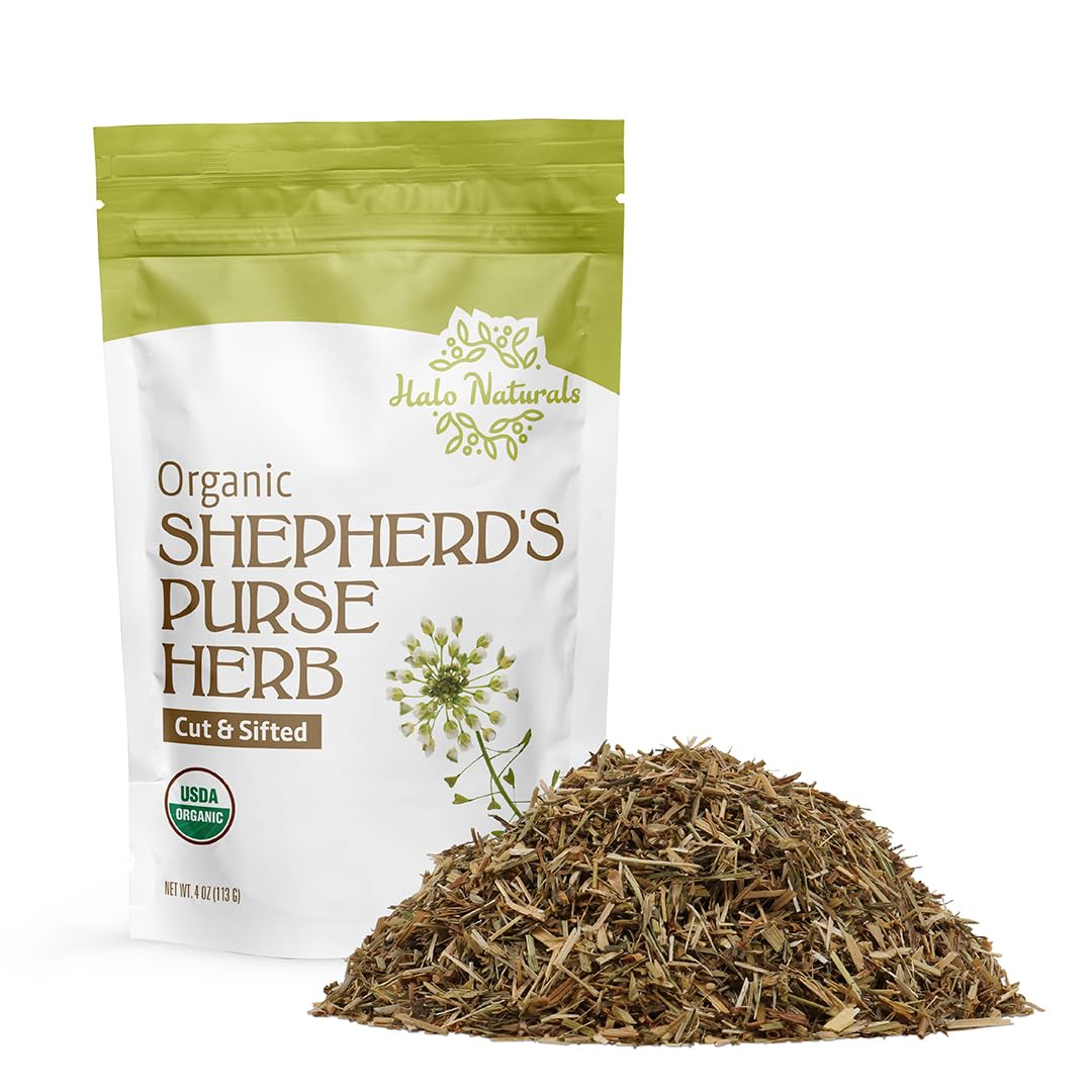 Halo Naturals Shepherd's Purse herb cut & sifted close-up showcases premium organic quality for blends