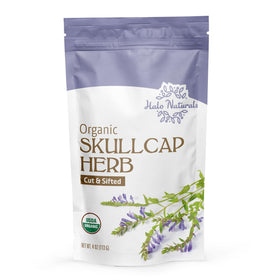 Halo Naturals Skullcap resealable pouch preserves freshness between uses.