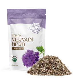 Halo Naturals vervain cut and sifted, 4oz pouch ready for tea or crafting.