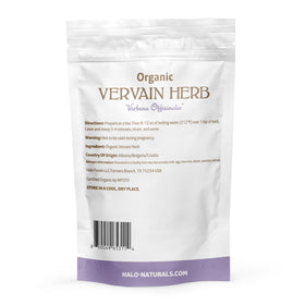 Label showing USDA Organic certification on Halo Naturals vervain packaging.