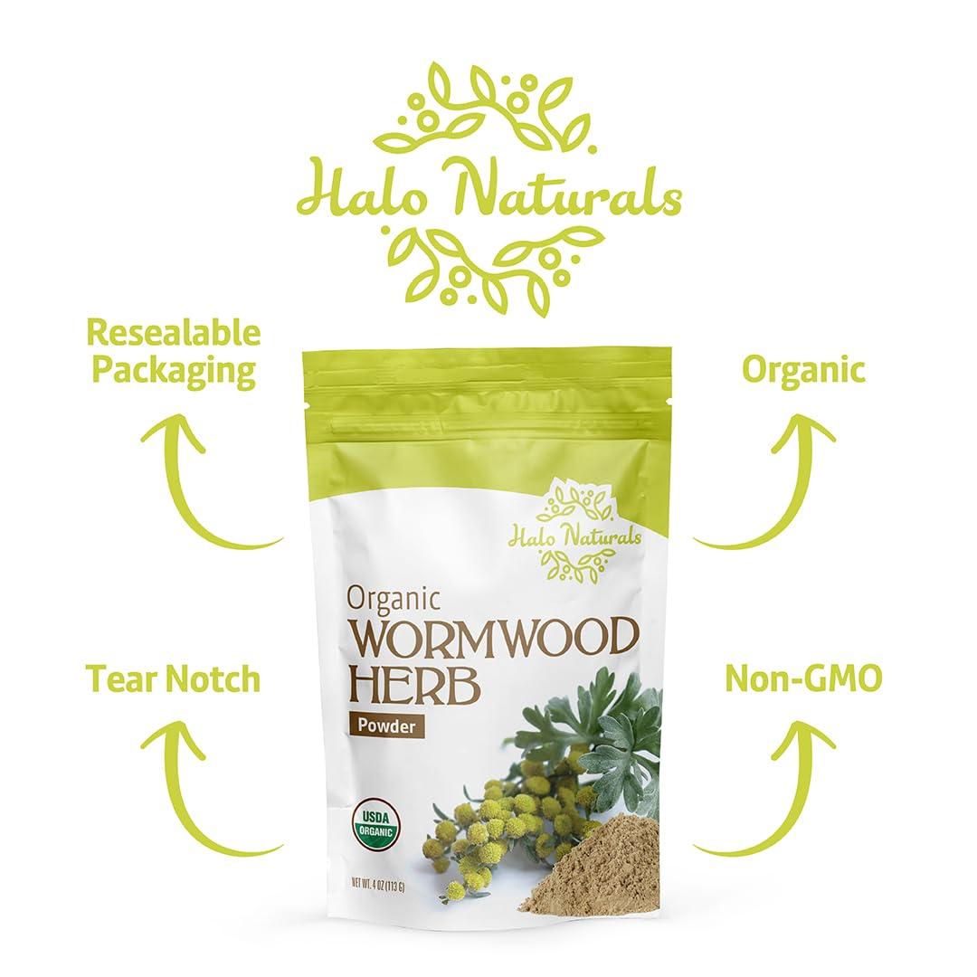 Halo Naturals wormwood powder used in a warming tea blend.