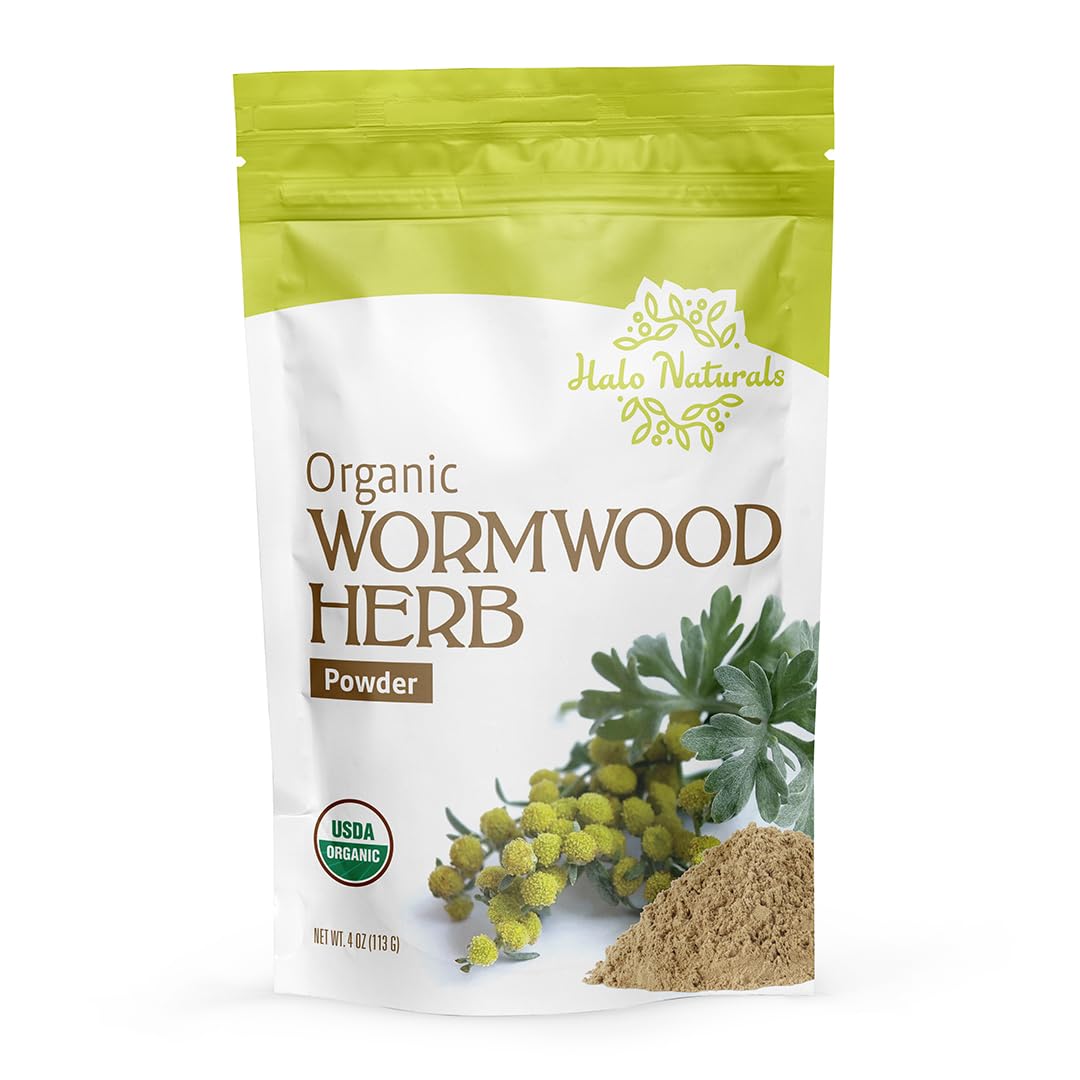 Halo Naturals wormwood powder resealable pouch preserves freshness.