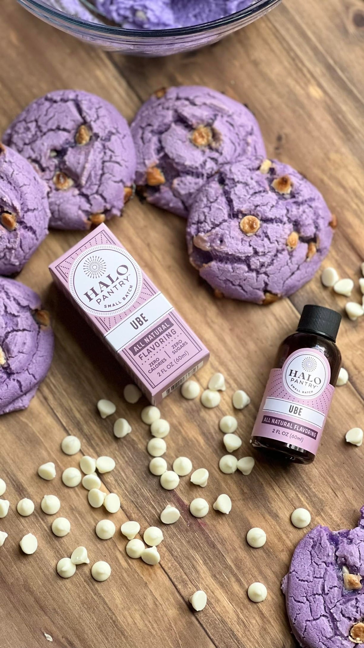 HALO PANTRY UBE flavoring extract on a dessert table for creative toppings