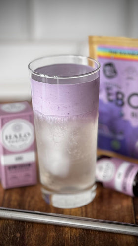HALO PANTRY UBE flavoring extract near a drink setup for beverages