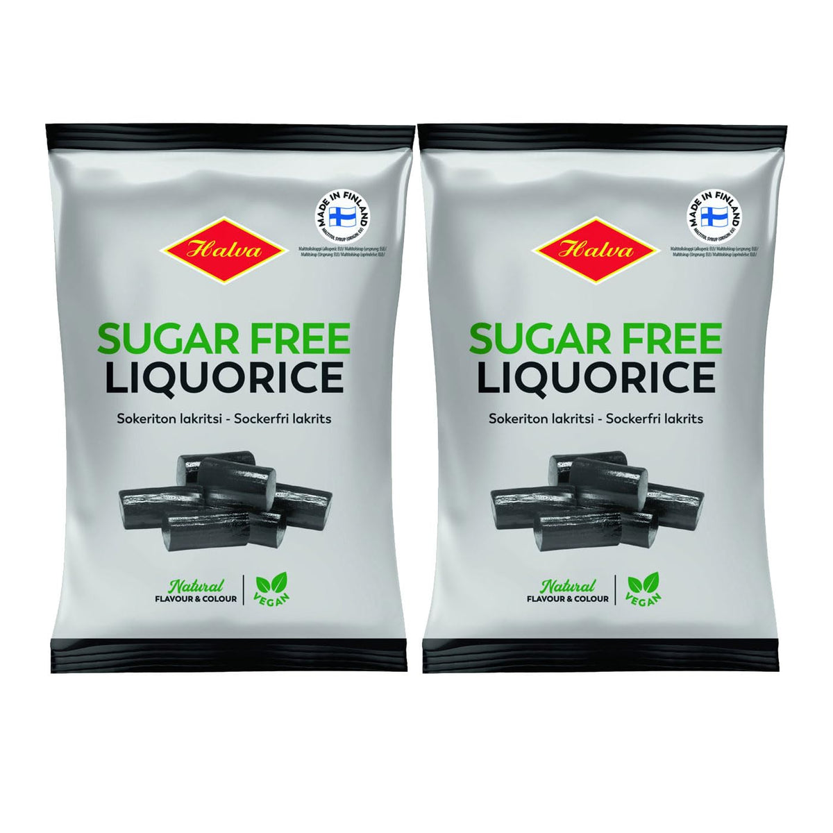 Halva sugar-free liquorice 90g pack front view, a light sugar-free treat.