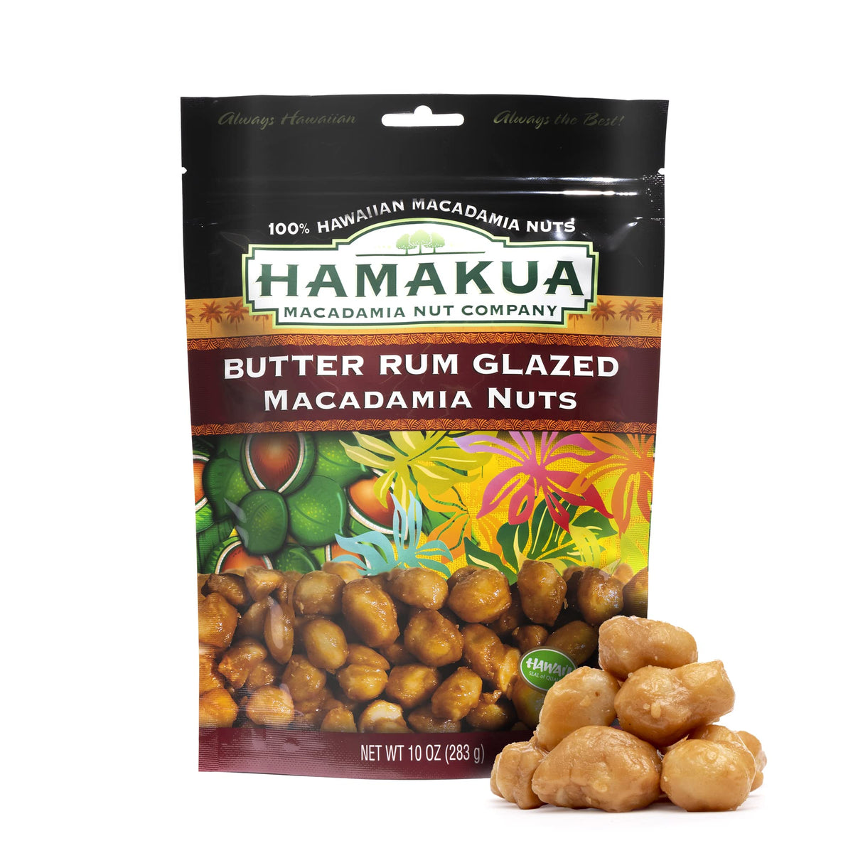 Hamakua Butter Rum half macadamia—crunchy snack with tropical sweetness