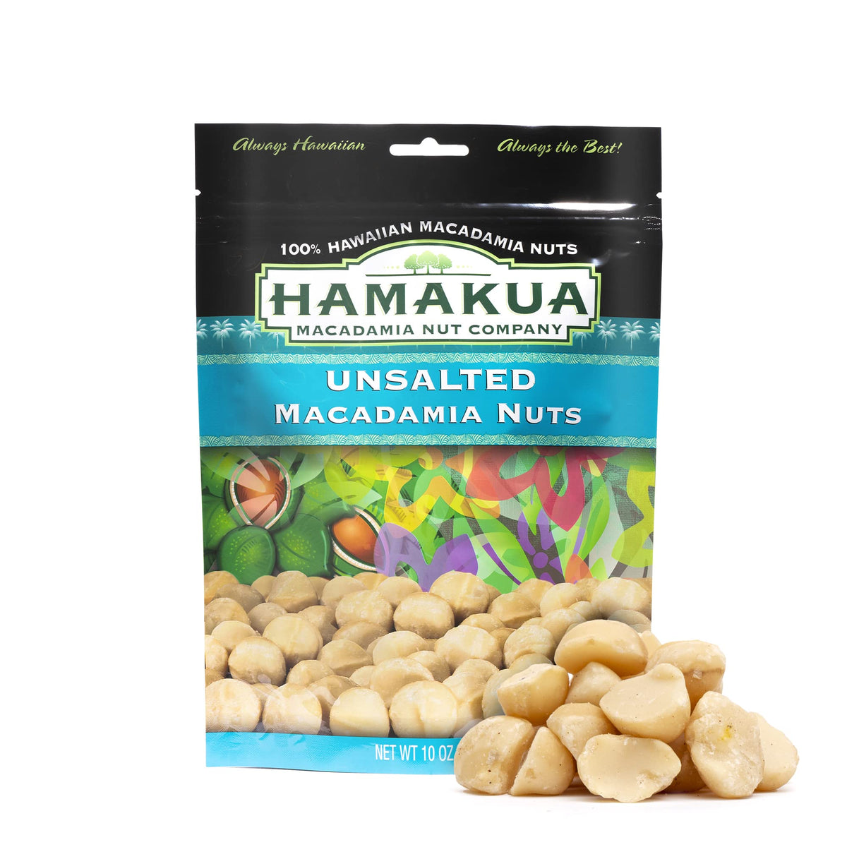 Hamakua Macadamia Nuts unsalted 10oz pouch ready to snack with protein and fiber benefits