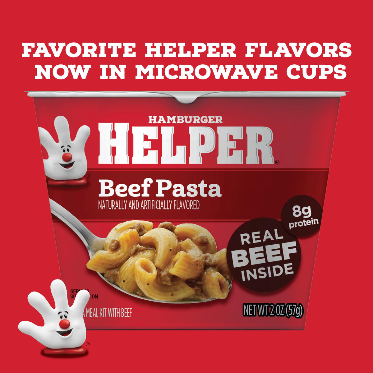 Hamburger Helper pantry staple cup; convenient shelf-stable dinner or lunch solution.